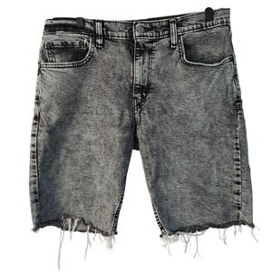 Levis 412 Slim Fit Grey Acid‎ Wash Cut Off Denim Shorts Mens 33 Raw Hem